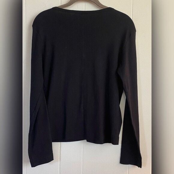 Trilogy Sweater Women’s Small Black Cotton Cardigan Red Embroidered Flower - Picture 2 of 5